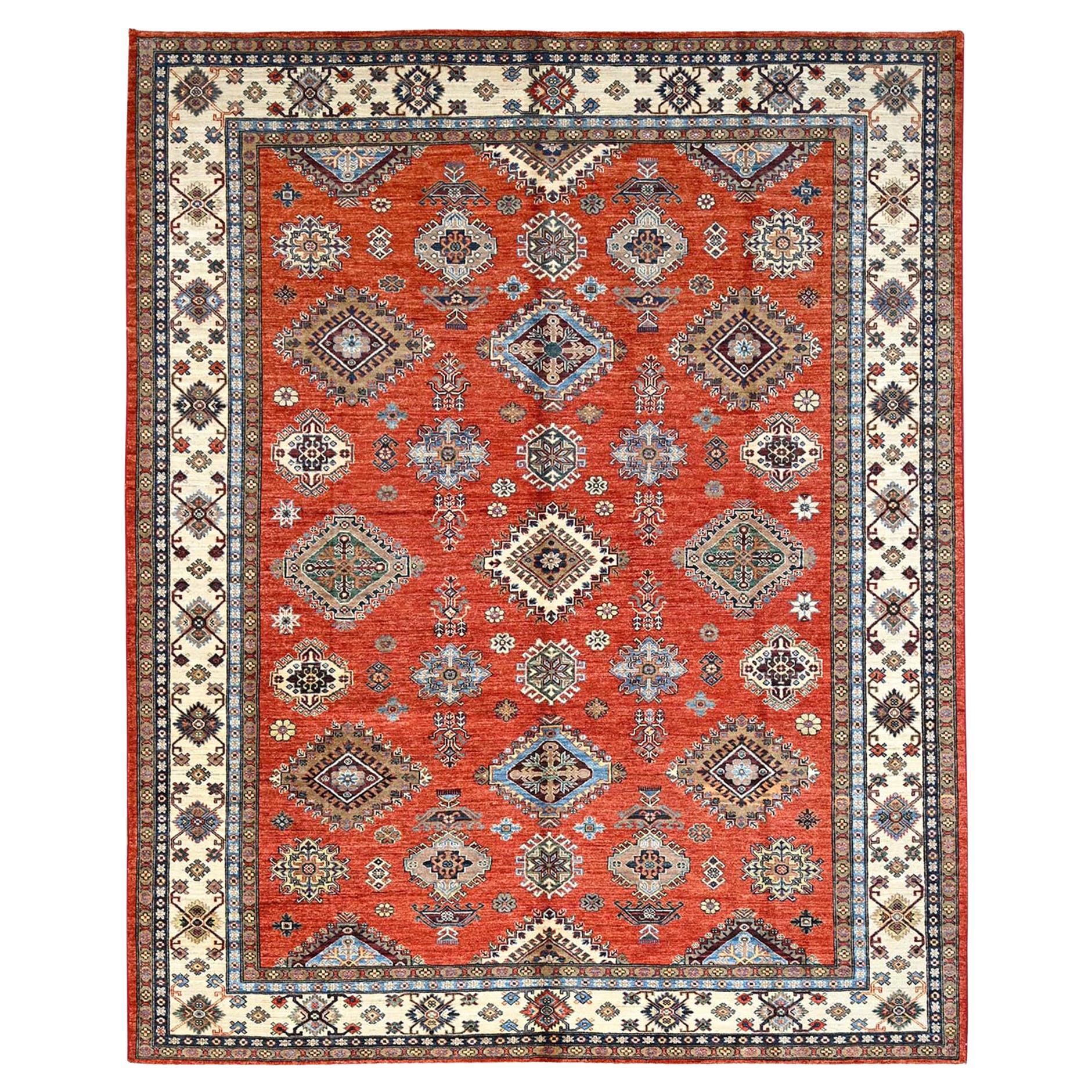 8'2"x10' Real Red Afghan Super Kazak Hand Knotted 100% Wool Oriental Rug