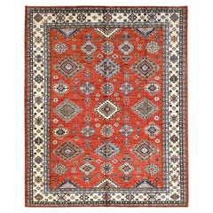 8'2 "x10' Real Red Afghan Super Kazak Tapis d'Orient 100% laine noué à la main