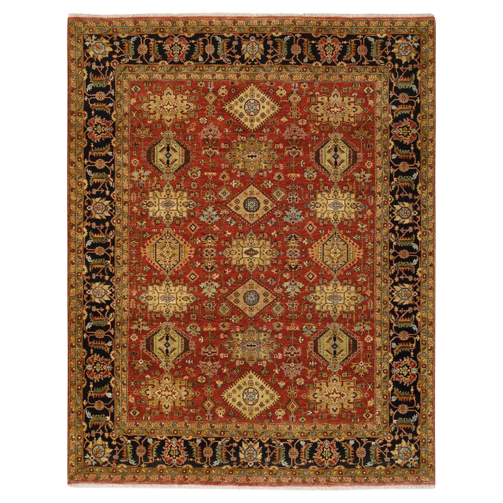 8'2"x10' Red-Black Karajeh Design Organic Wool Hand-Knotted Oriental Rug