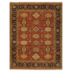 8'2"x10' Red-Black Karajeh Design Organic Wool Hand-Knotted Oriental Rug