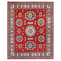 8'2 "x10' Red Special Kazak Large Elements Tappeto orientale in pura lana annodato a mano