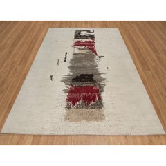 8'2"x10' White Lori Buft Gabbeh with Avant Garde Design Hand Knotted Wool Rug