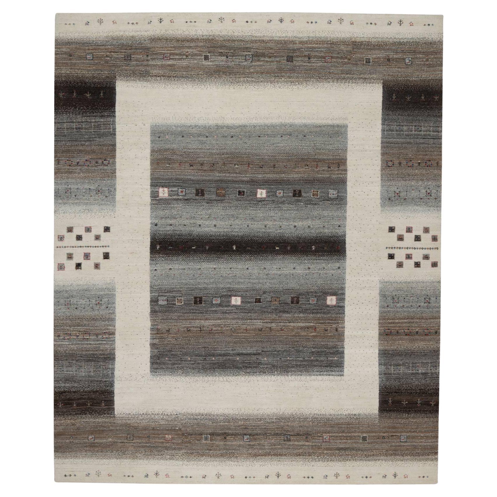 8'2 "x10' White Modern Lori Buft Small Animal Figurines Hand Knots Rugs (Tapis de laine noué à la main) en vente