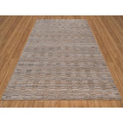Alfombra oriental de poliéster con diseño moderno en cuadrícula, tejida a mano en color marrón castor, de 8'2" x 10'1"