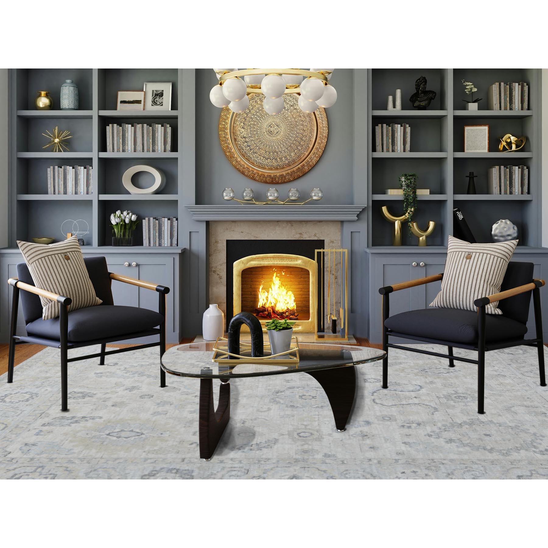 Alabaster White, Washed Out Peshawar with Muted Colors Leaf Design, Hand Knotted, Pure Wool, Densely Woven, Oriental Rug
Primary materials: Wool
Latex: No Pile 
height: 0.25 Inches
Style: Transitional
Primary color: Ivory
Secondary colors: Yellow,