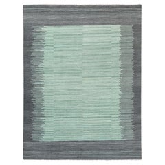 8'2 "x10'1" Tappeto in lana intrecciato a mano verde chiaro a trama piatta Rug & Kilim, design etnico