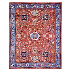 8'2 "x10'1" Rojo Prismático 100% Lana Anudada a Mano Alfombra Oriental Ersari Afgana