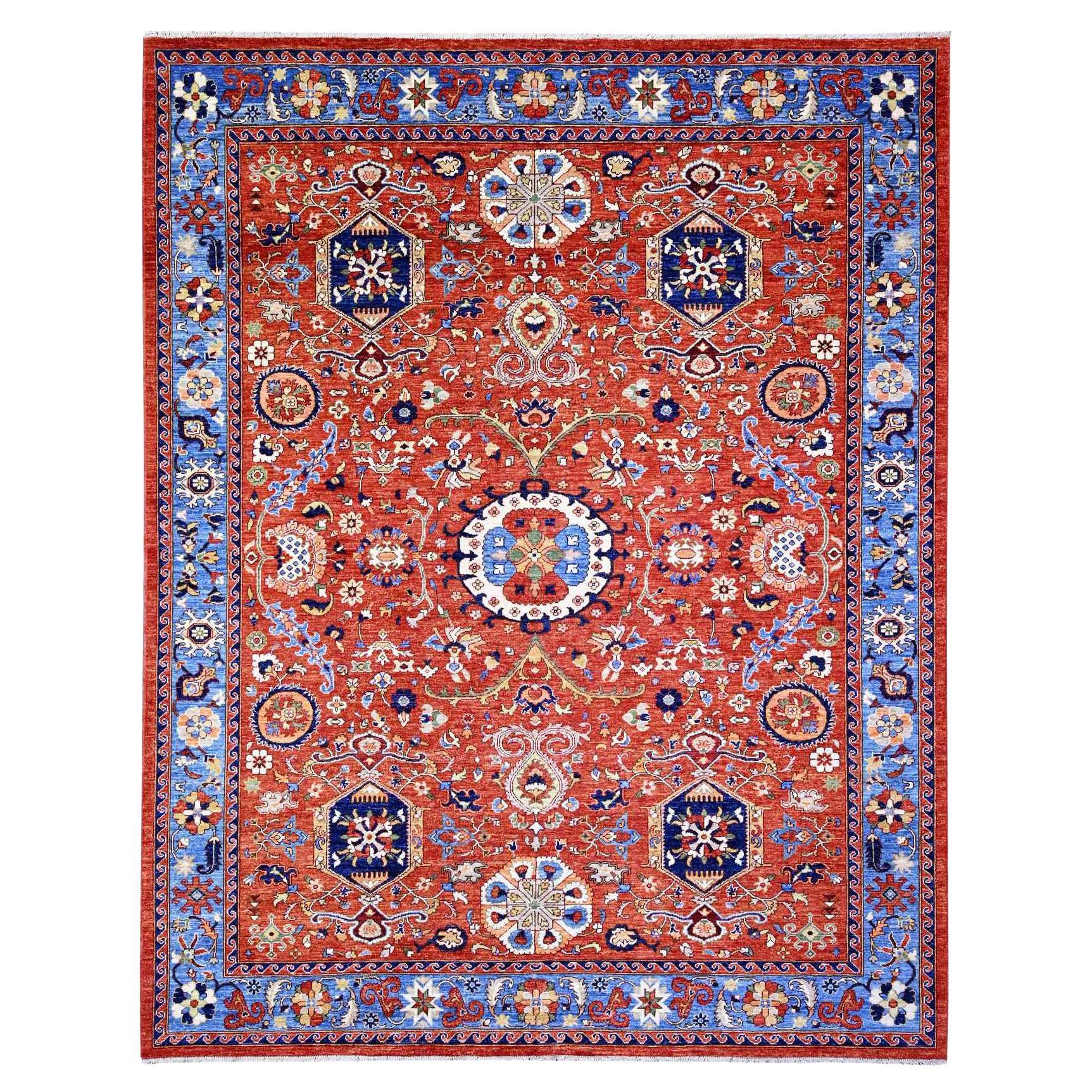 8'2 "x10'1" Rouge prismatique 100% laine noué à la main Afghan Ersari Oriental Rug en vente