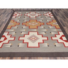 8'2"x10'1" Stone Gray Southwest Geometric Design Hand Woven Flat Weave Wool Rug