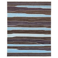 8
2 "x10
1" Wolle Hand gewebt braun und blau Berg Design flach weben Kilim Teppich