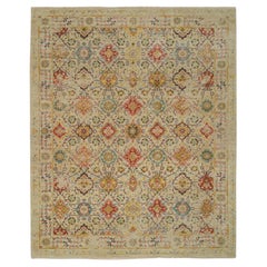 8'2"x10'2" Beige, THE SUNSET ROSETTES, Hand Knotted Wool And Pure Silk, Rug