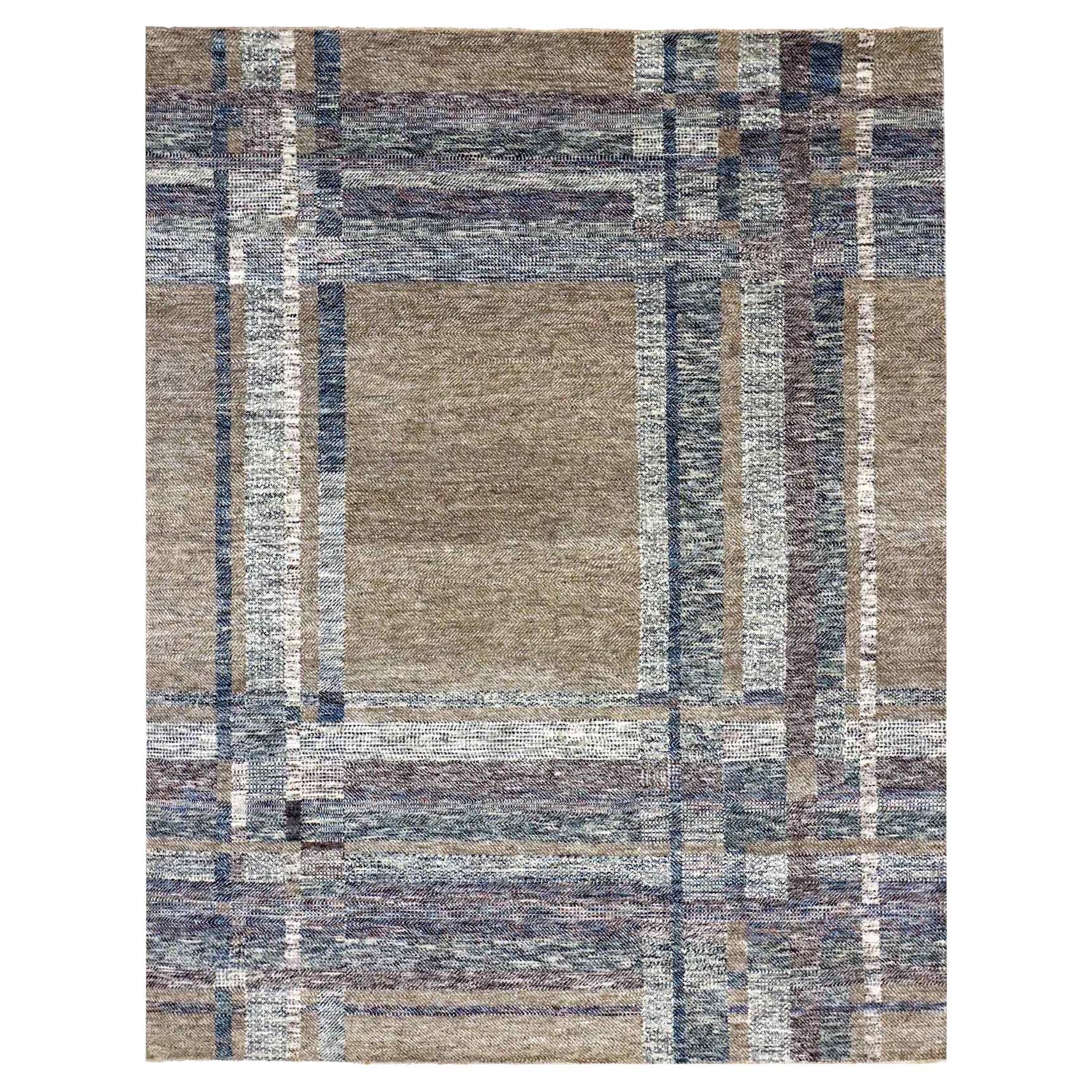 8'2 "x10'2" Braun, Modernes Geometrisches Geöffnetes Kariertes Design, Handgeknüpfter Wollteppich