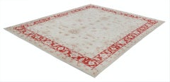 Alfombra Floral Anudada a Mano con Campo Beige y Bordes Rojos de 2,5 x 3,2 m