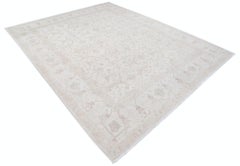 8.2x10.2 ft Minimalist Handknotted Wool Large Area Rug. Traditional Beige Carpet