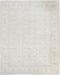 8.2x10.2 ft Minimalist Handknotted Wool Large Area Rug. Traditional Beige Carpet