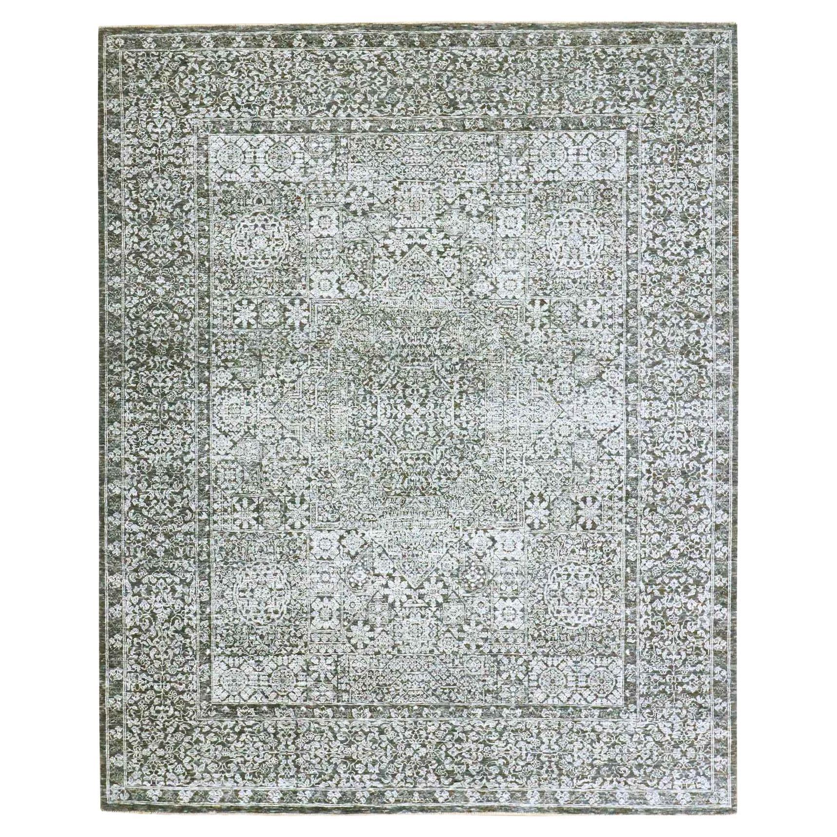 8
2 "x10
2" Grauer handgeknüpfter Teppich aus reiner Wolle mit Mamluken-Einfluss aus dem 14.