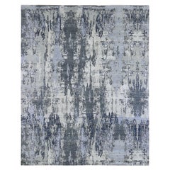 8'2"x10'2" Gray Abstract Design Wool and Pure Silk Persian Knot Hand Knotted Rug