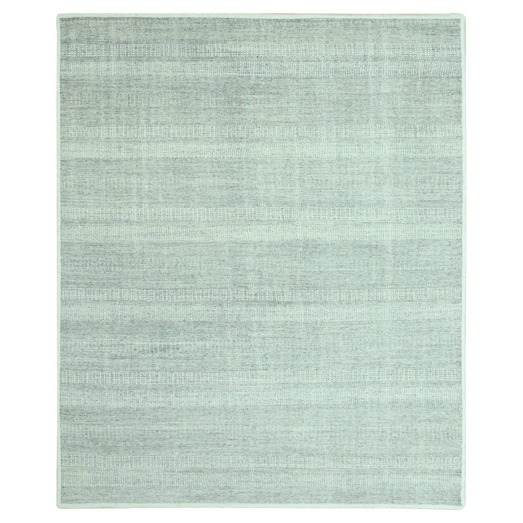 8'2"x10'2" Misty Gray Hand Knotted Oxidized and Distressed Grass Design Wool Rug