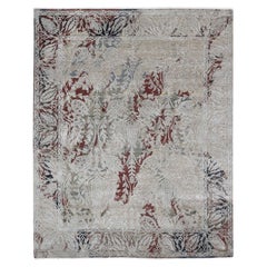 8'2"x10'3" Beige, Broken Tulip Design, Silk with Textured Wool, Hand Knotted Rug