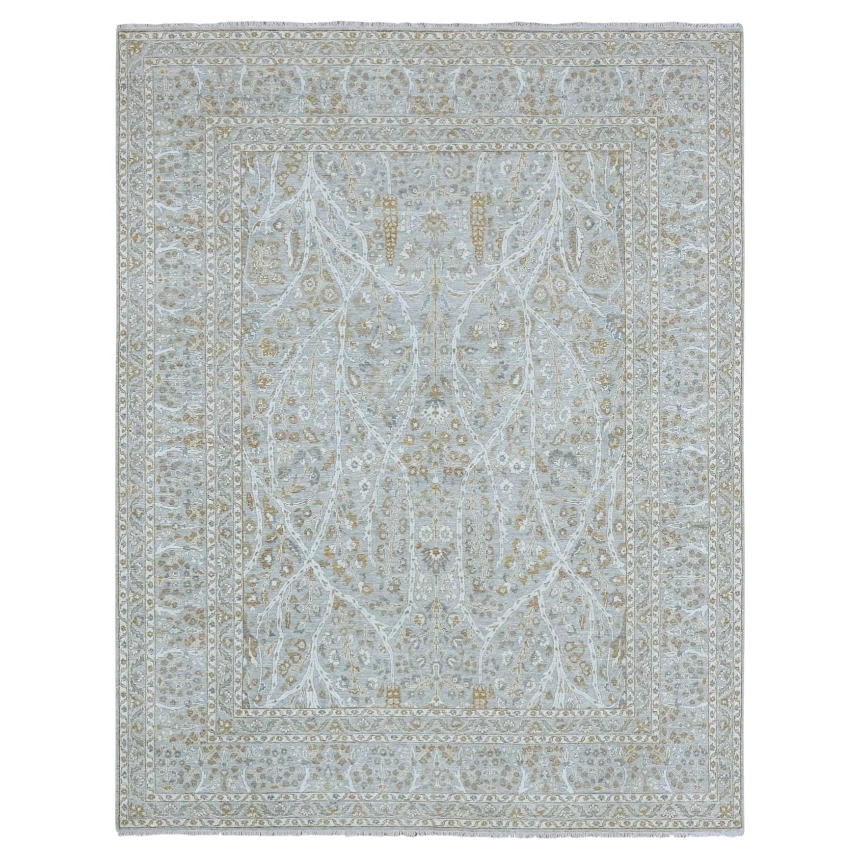 8'2"x10'3" Gray 200 KPSI Meditation Tree of Life Design Hand Knotted Wool Rug For Sale