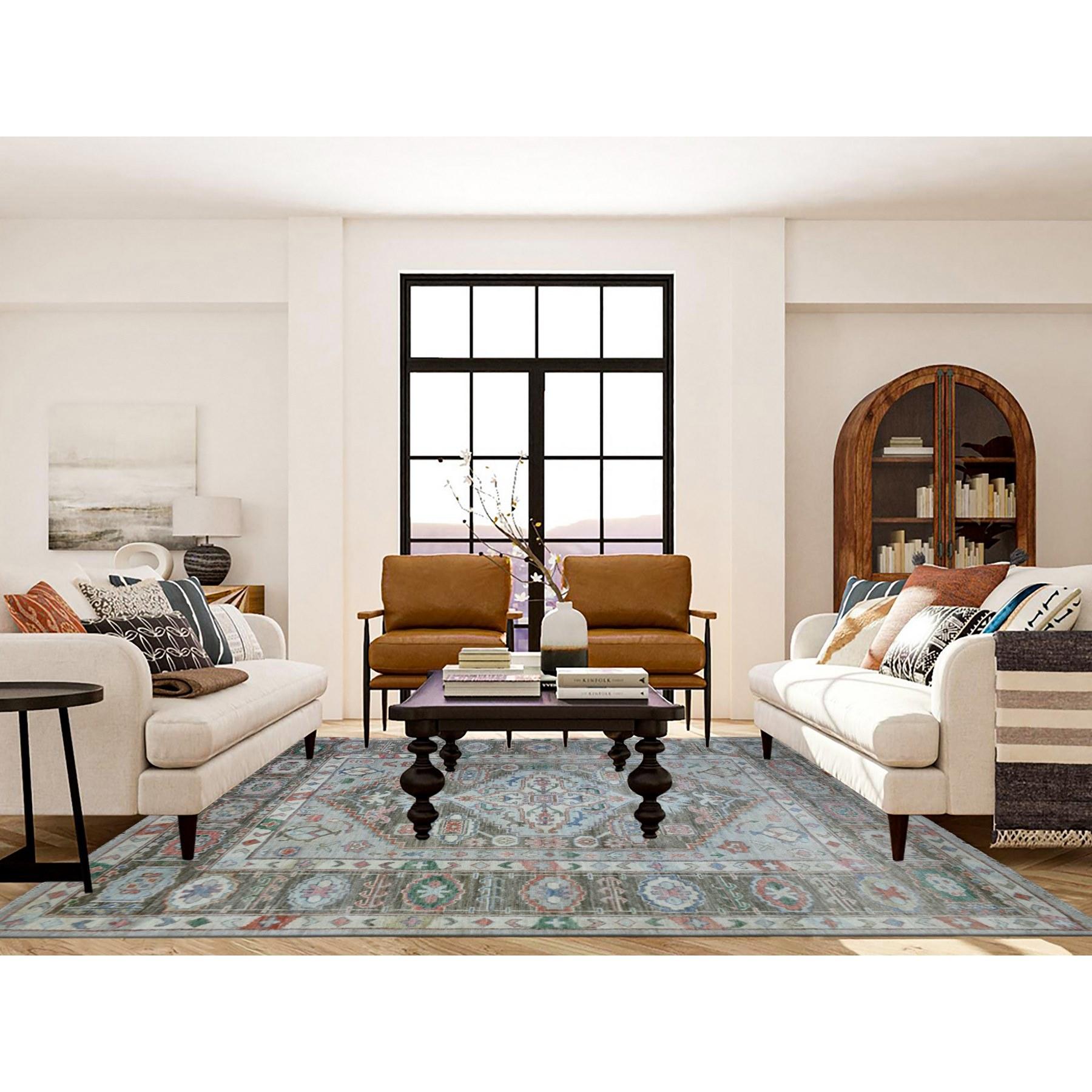 This is a truly genuine one-of-a-kind Light Gray, Soft Wool Hand Knotted, Anatolian Village Inspired with Large Medallion Design, Natural Dyes Densely Woven, Oriental Rug. It has been Knotted for months and months in the centuries-old weaving