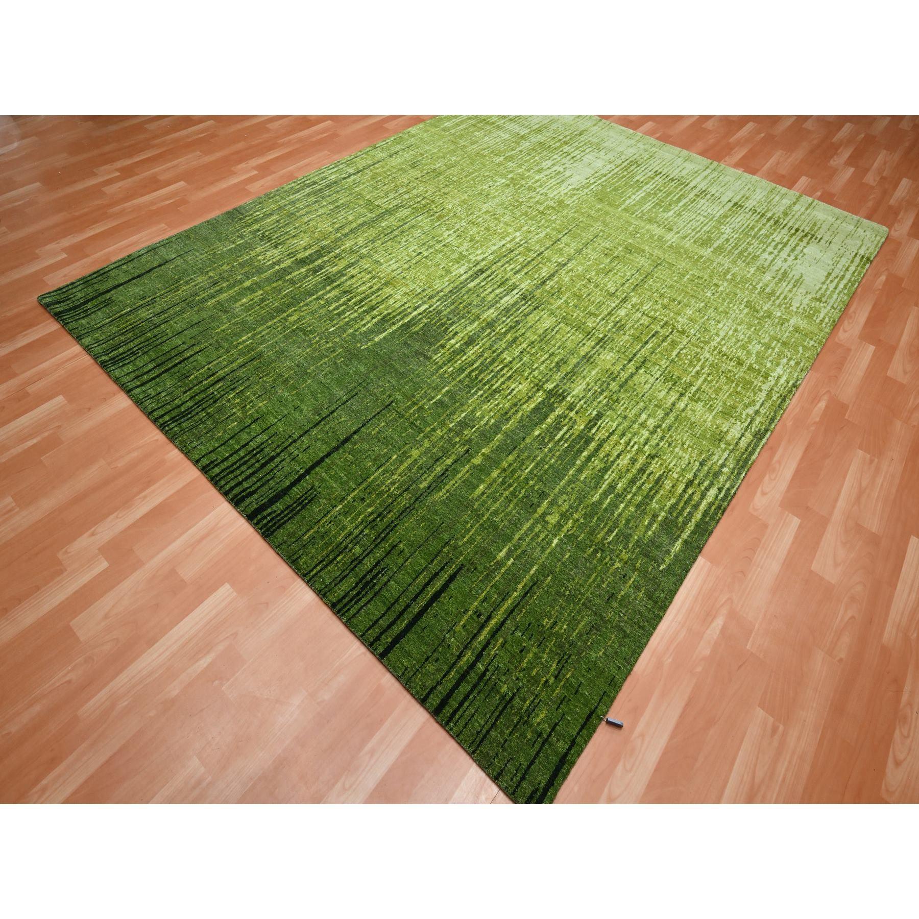 Indiano Tappeto orientale in lana annodato a mano con design verticale Ombre verde sottaceto 8'2 