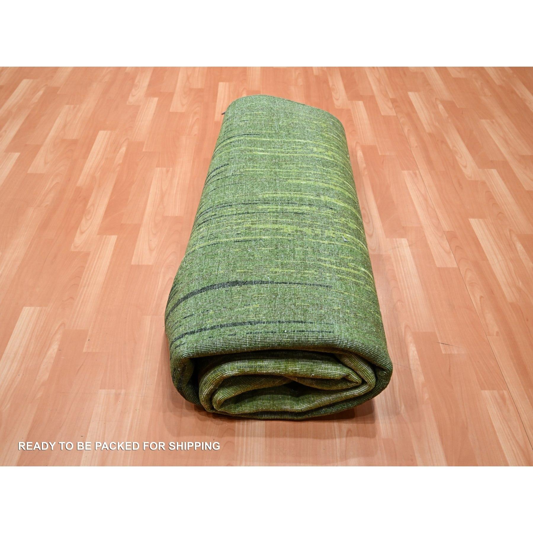 Tappeto orientale in lana annodato a mano con design verticale Ombre verde sottaceto 8'2 