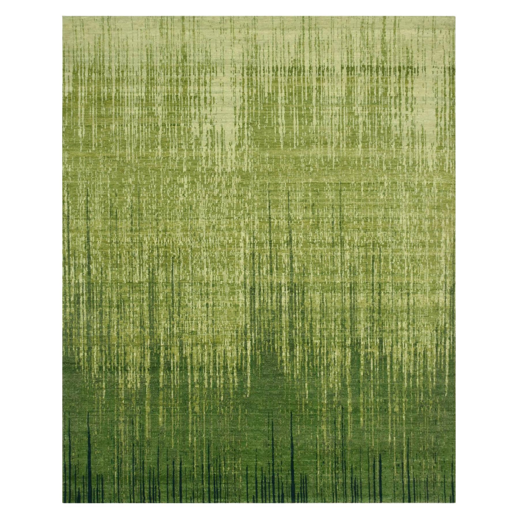 8
2"x10
3" Pickle Green Vertical Ombre Design Hand Knotted Wool Oriental Rug