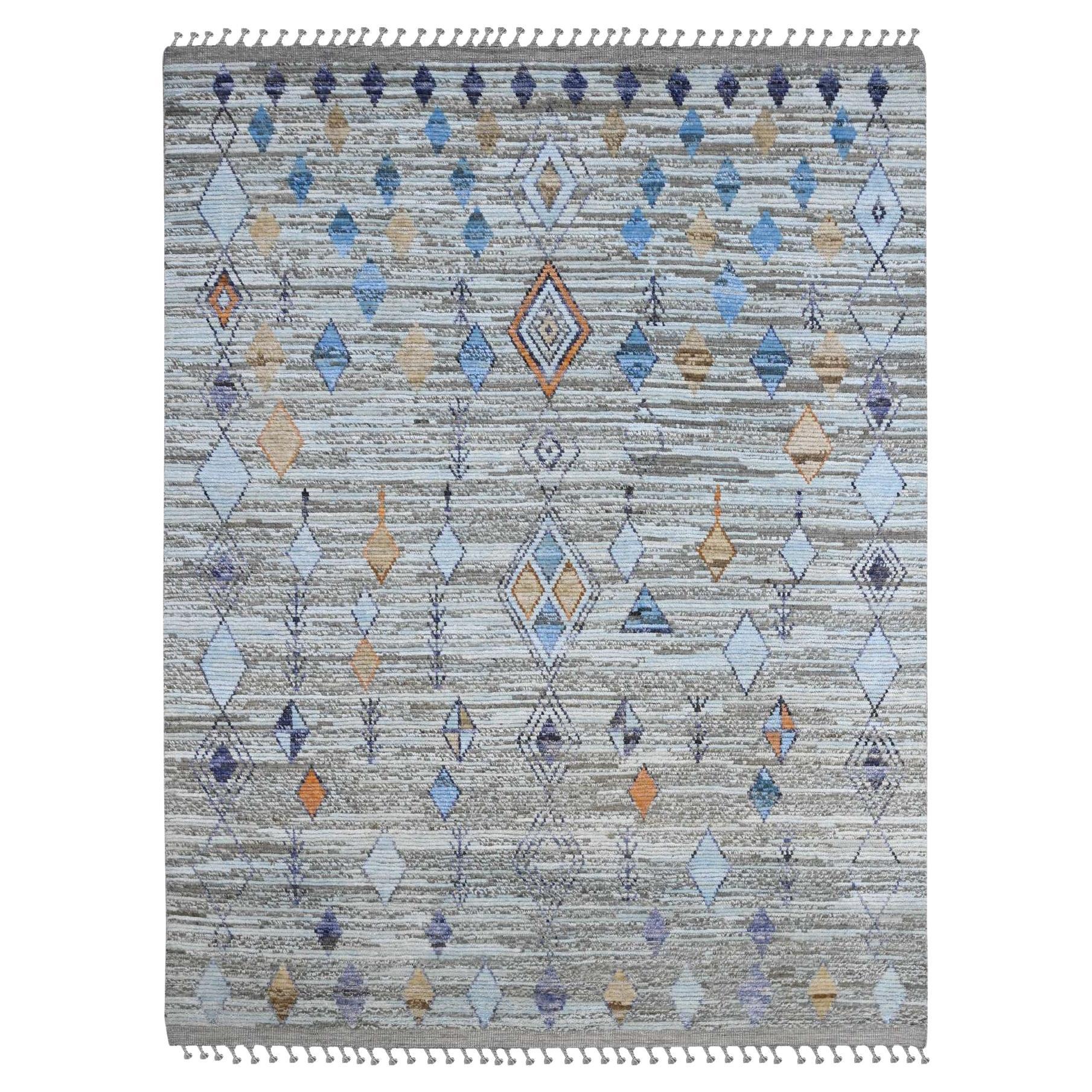 8'2 "x10'4" Grigio Moroccan Weave Geometric Pattern Hand Knots Rugs Lana Orientale