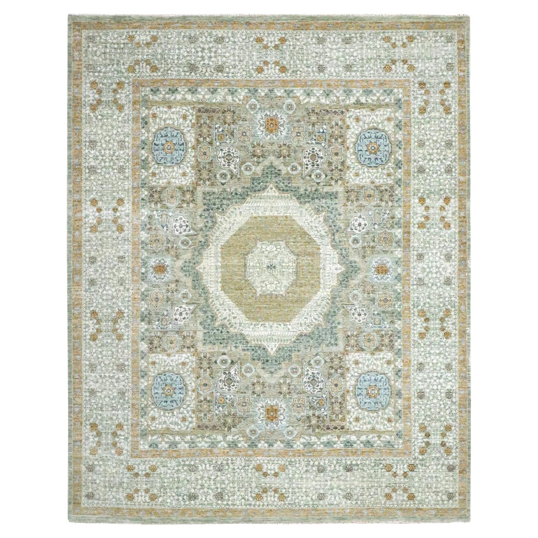 8'2 "x10'4" Pistaziengrün Mamluke Design Handgeknüpft Reine Wolle Orientteppich