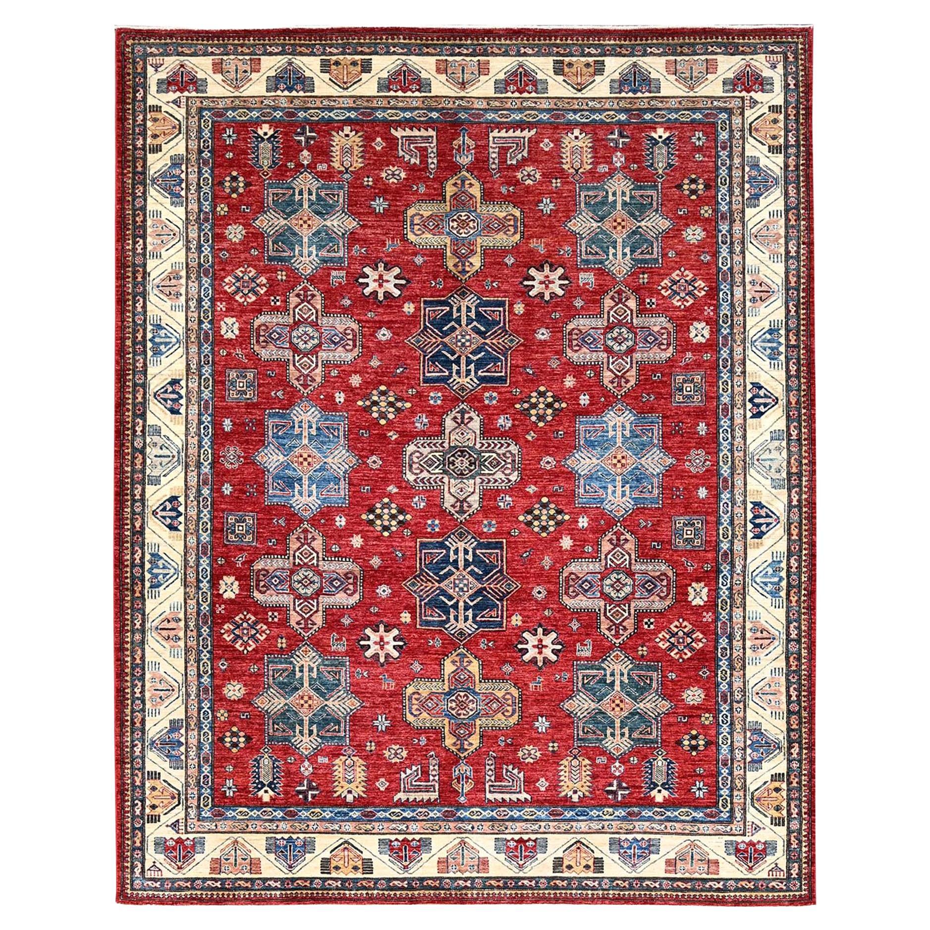 8'2 "x10'4" Toreador Red Hand Knotsted Super Kazak Soft Shiny Wool Oriental Rug
