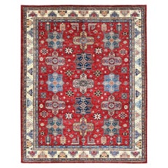 8'2 "x10'4" Toreador Rot Handgeknüpft Super Kazak Weich Glänzend Wolle Orientteppich