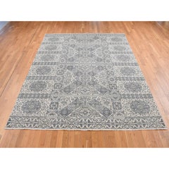 8'2"x10'5" Gray Ottoman Mamluk Design Hand Knotted Undyed Natural Wool Rug