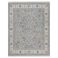 8'2"x10'5" Slate Blue Nain Flower Design 250 KPSI Wool & Silk Hand Knotted Rug