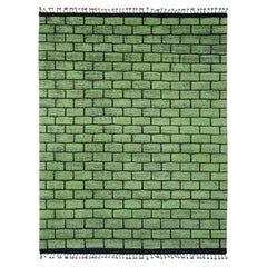 8'2 "x10'6" Tapis en pure laine noué à la main, tissage marocain All Over Brick Design, vert