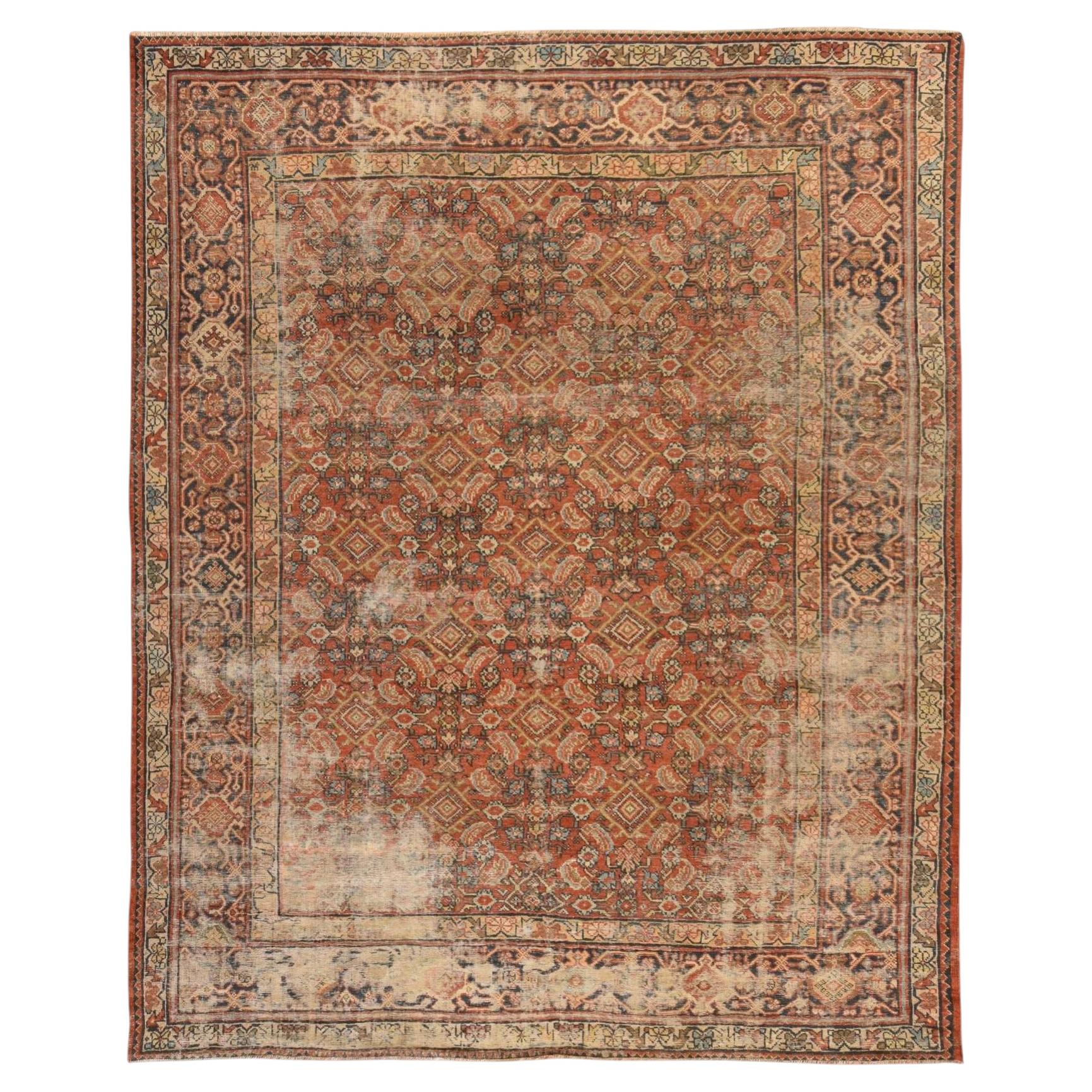 8'2"x10'6" Red Antique Mahal Herat Design Soft Wool Hand Knotted Oriental Rug