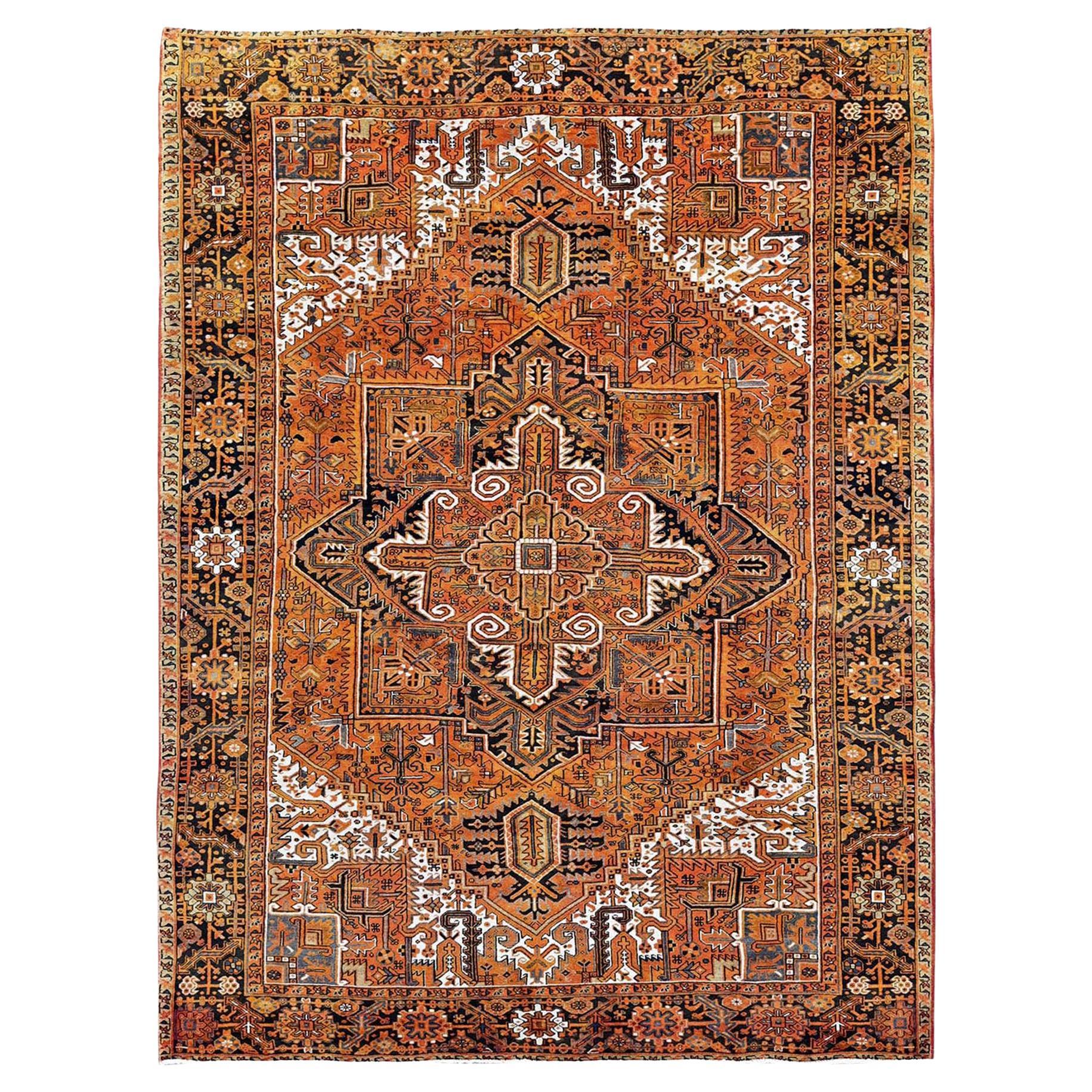 8'2"x10'9" Orange Vintage Persischer Heriz Medaillon Design Handgeknüpfter Wollteppich