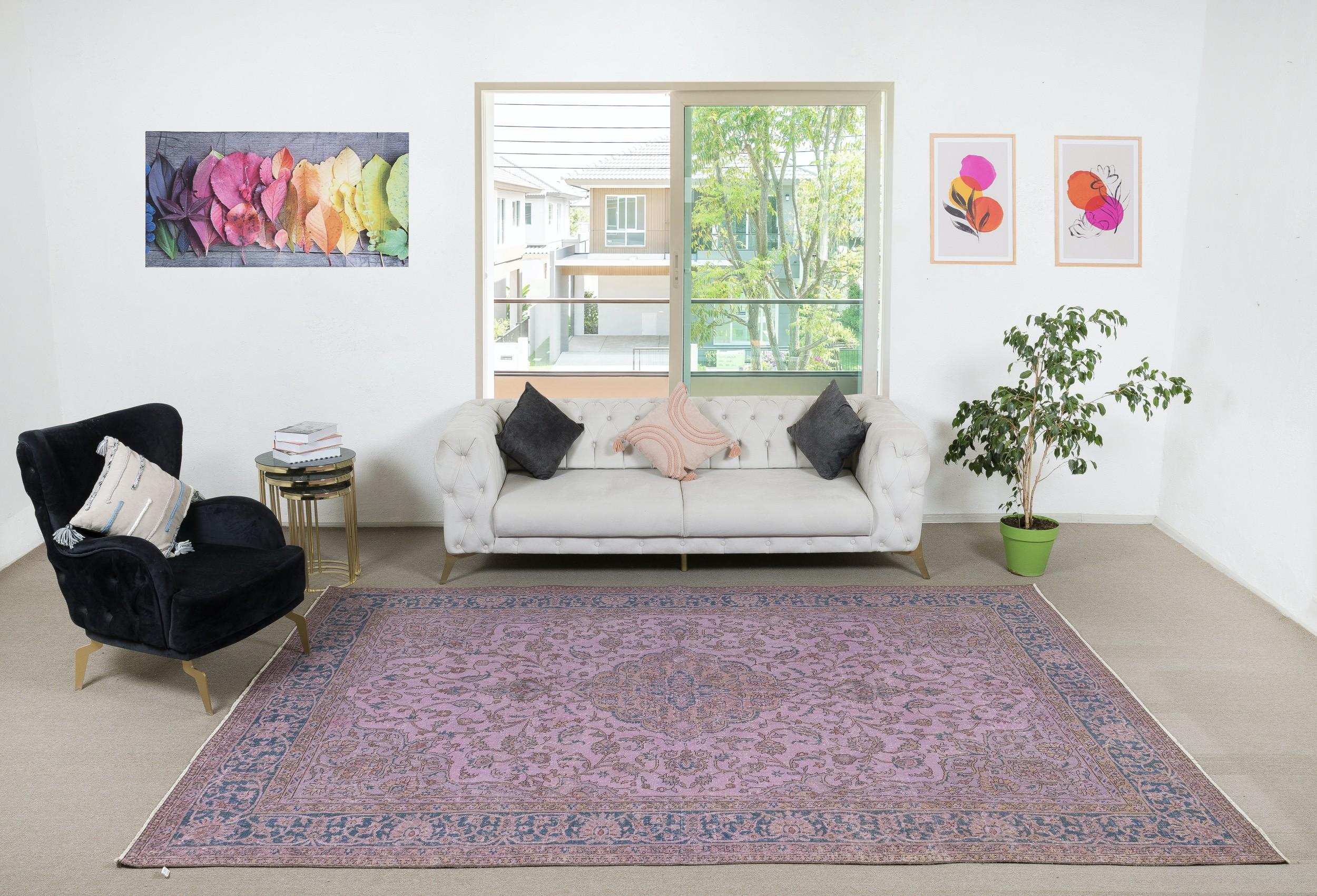 Our over-dyed rugs are all hand-knotted vintage pieces that are recreated in our workshop to cater to a wider range of interior design choices from modern to coastal, from industrial to rustic/cottage. These 50 to 70 year-old rugs were hand-knotted
