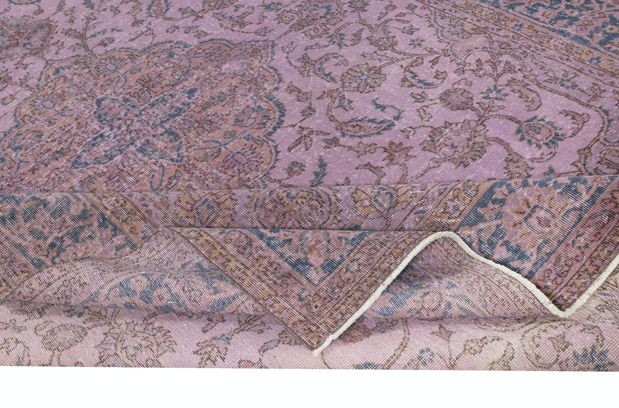 Modern 8.2x11 Ft Contemporary Hand-Made Turkish Rug in Purple Color, Living Room Carpet For Sale