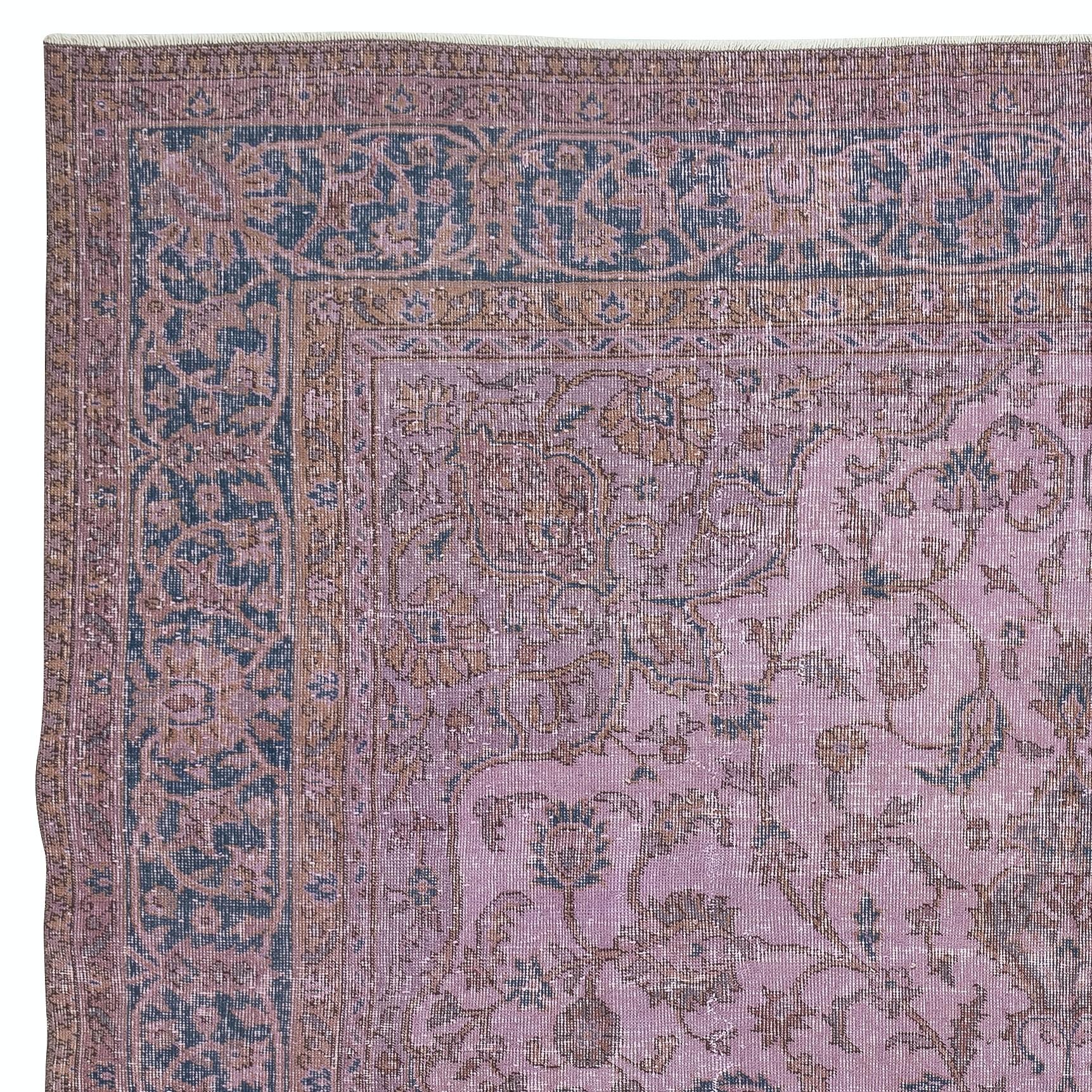 Hand-Knotted 8.2x11 Ft Contemporary Hand-Made Turkish Rug in Purple Color, Living Room Carpet For Sale