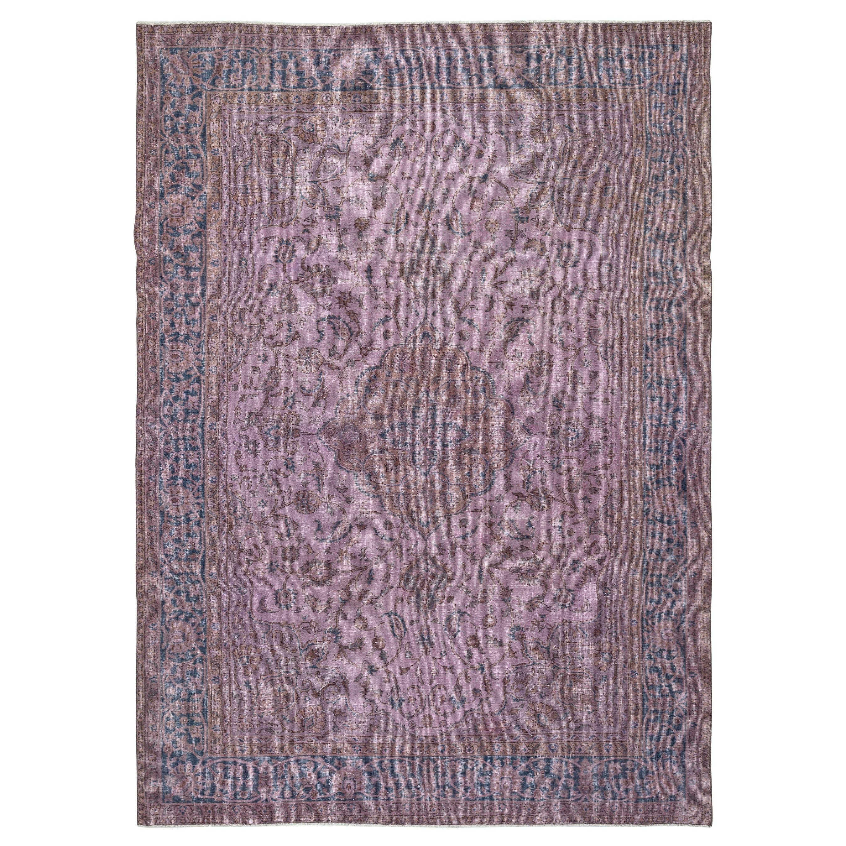 Tappeto turco contemporaneo fatto a mano 8.2x11 Ft di colore viola, Tappeto per il soggiorno