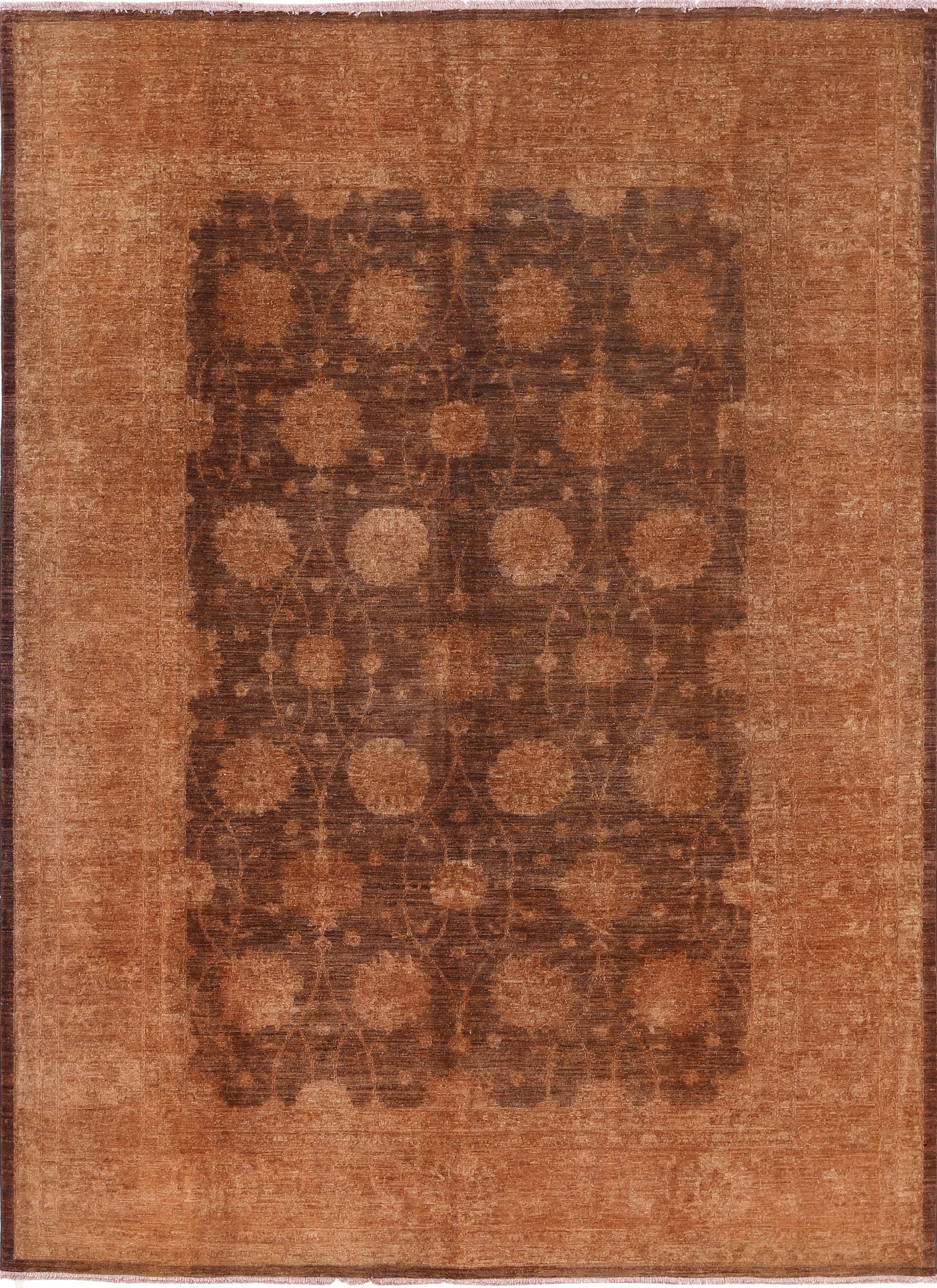 8.2x11 ft Hand Knotted Brown Large Area Rug for Living Room. 100% Wool