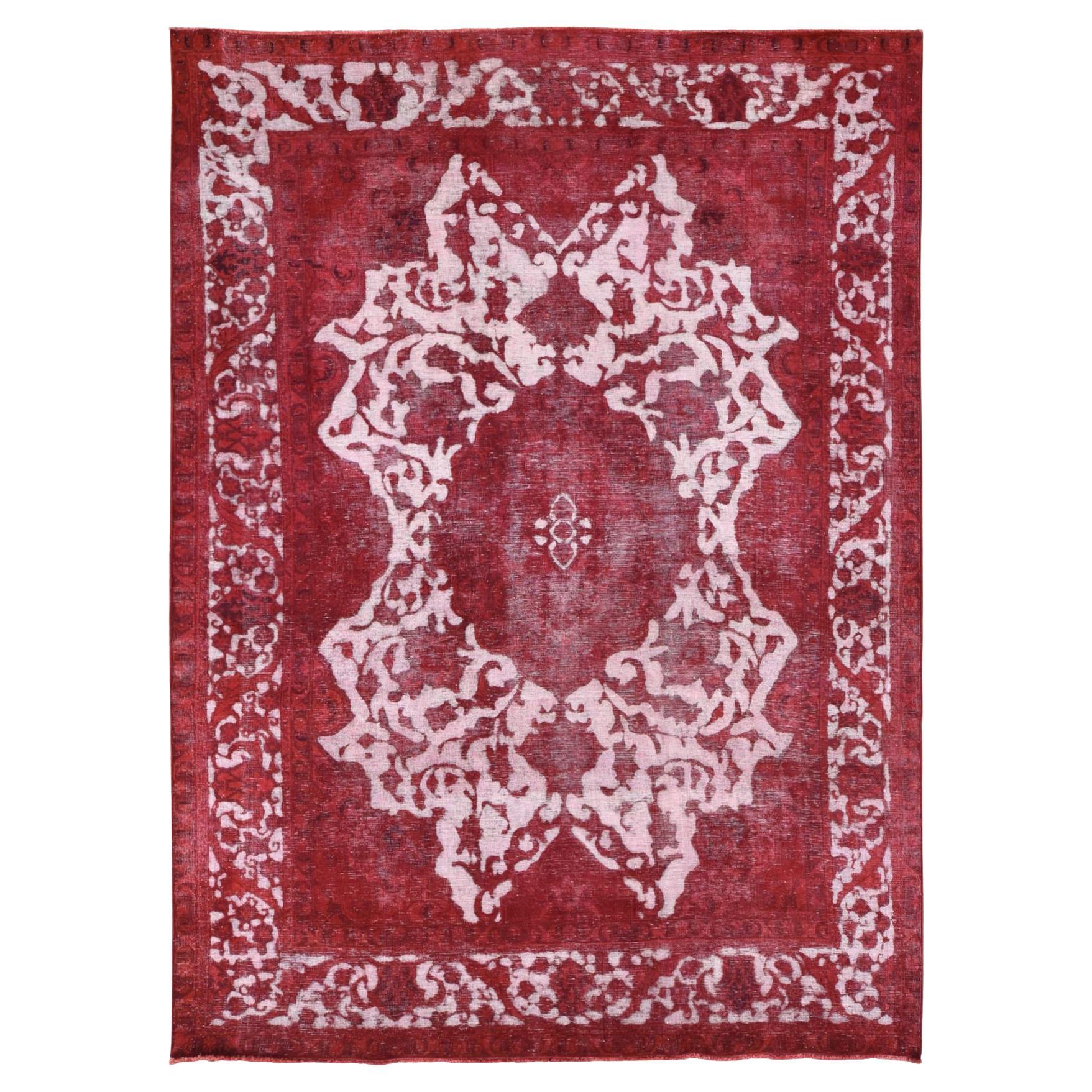 8'2"x11'1" Roter handgeknüpfter Overdyed Vintage persischer Täbris-Teppich aus reiner Wolle im Vintage-Design