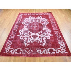 Tapis en laine noué à la main, motif Barjasta de Tabriz vintage, teint en rouge, 8'2" x 11'1"