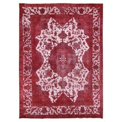 Tapis en laine noué à la main, motif Barjasta de Tabriz vintage, teint en rouge, 8'2" x 11'1"
