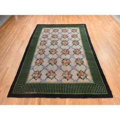 8'2"x11'2" Ivory European Spanish Savonnerie Hand Knotted Pure Wool Oriental Rug