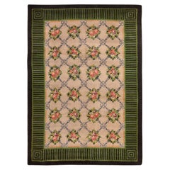 8'2"x11'2" Ivory European Spanish Savonnerie Hand Knotted Pure Wool Oriental Rug
