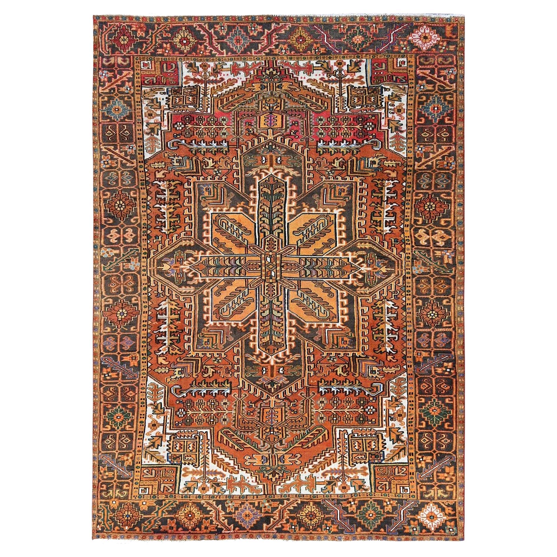 8'2 "x11'2" Orange Semi-Antik Persisch Heriz Handgeknüpft Wolle Orientteppich im Angebot