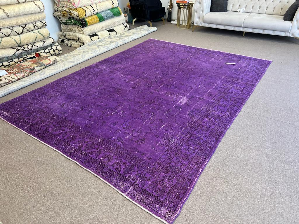 Mid-20th Century 8.2x11.5 Ft Purple Large Area Rug, Handmade in Turkiye, Modern Floral Carpet For Sale