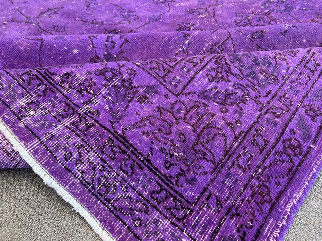 Wool 8.2x11.5 Ft Purple Large Area Rug, Handmade in Turkiye, Modern Floral Carpet For Sale
